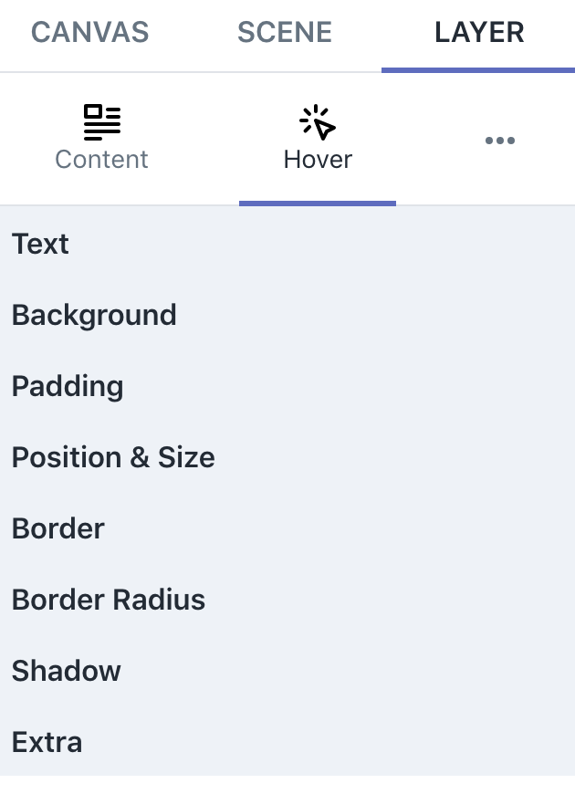 layer hover styles settings