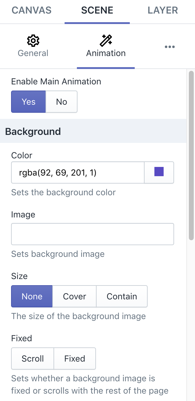 scene animation settings