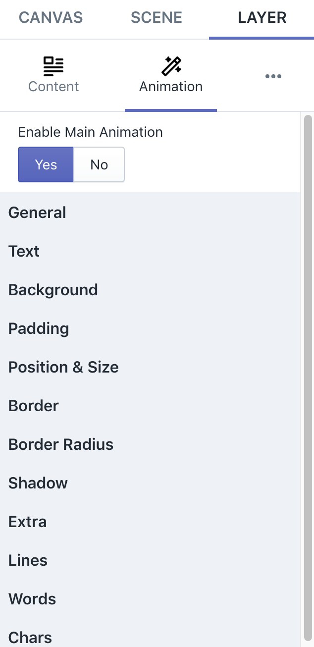 layer animation settings
